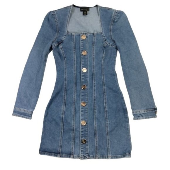 House of Harlow 1960 Nicole Richie Denim Mini Dress Long Sleeve Western Size 2 - Picture 2 of 7